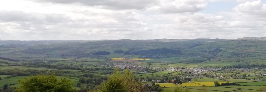 A view looking north from Cusop hill (Elmsleigh is small red dot) showing proximity to Hay-on-Wye